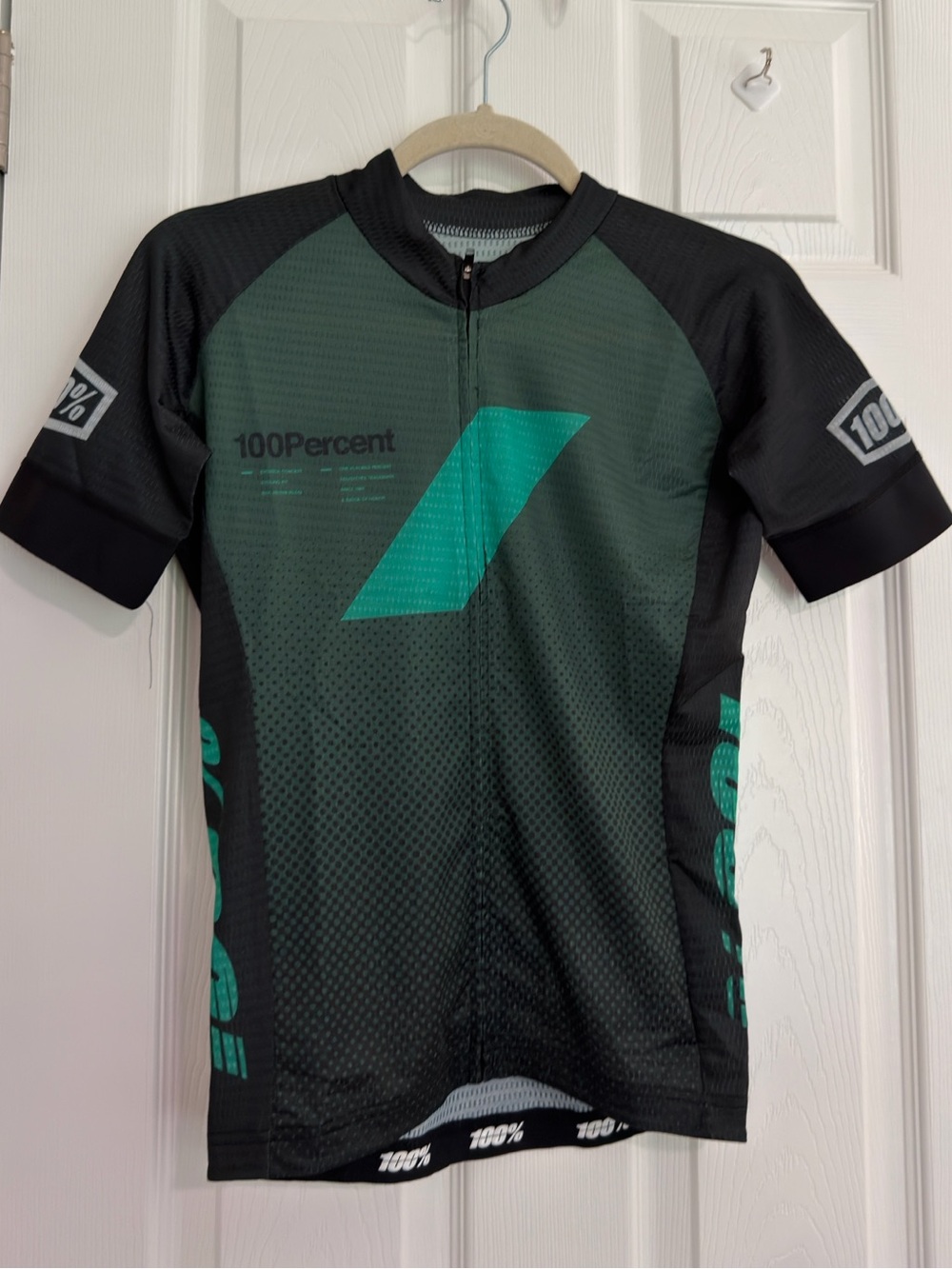 100% Cycling Jersey Short Sleeve Full Zip Pockets Black/Green Size S